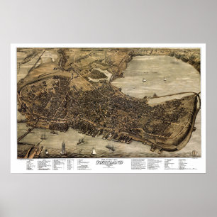 Poster Mapa panorâmico de Portland, Maine - 1876