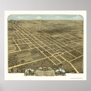 Poster Mapa Panorâmico de Princeton, IL - 1870