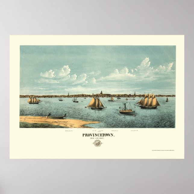 Pôster Mapa Panorâmico de Provincetown, MA - 1877 (Frente)
