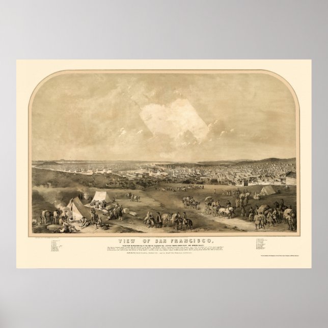 Pôster Mapa Panorâmico de São Francisco, CA - 1851 (Frente)