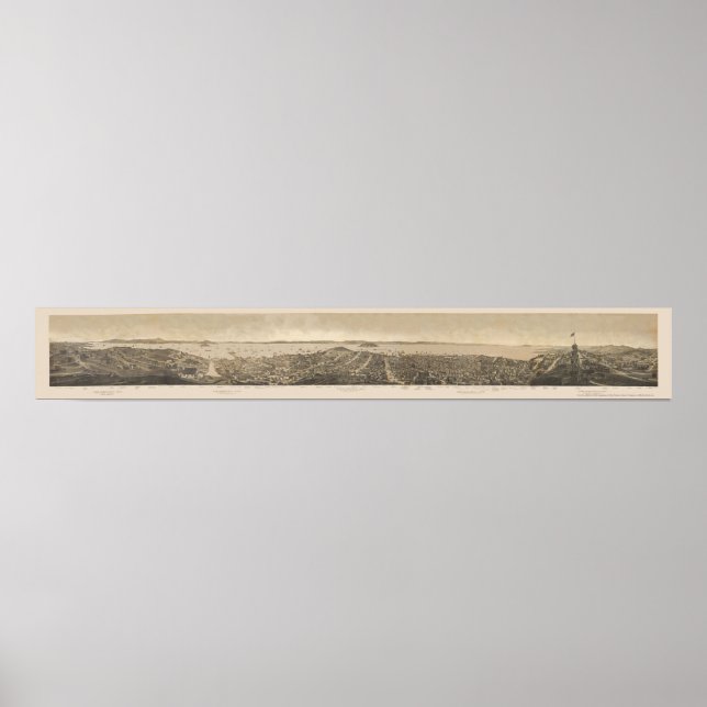 Pôster Mapa Panorâmico de São Francisco, CA - 1862 (Frente)