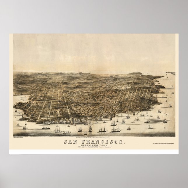 Poster Mapa Panorâmico de São Francisco, CA - 1864 (Frente)
