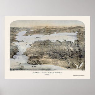 Poster Mapa Panorâmico de São Francisco, CA - 1868