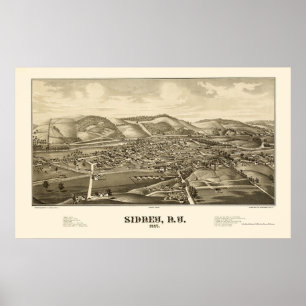 Pôster Mapa Panorâmico de Sidney, NY - 1887
