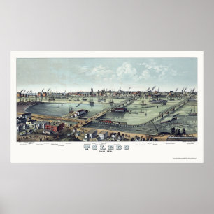 Pôster Mapa panorâmico de Toledo, OH - 1876