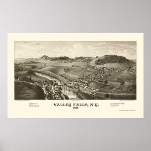 Poster Mapa Panorâmico de Valley Falls, NY - 1887