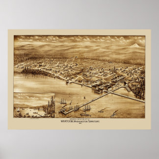 Poster Mapa Panorâmico de Washington 1888