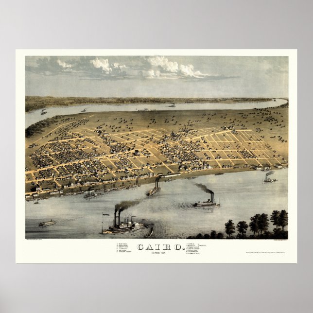 Pôster Mapa Panorâmico do Cairo - 1867 (Frente)