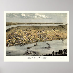 Pôster Mapa panorâmico do Cairo, IL - 1867