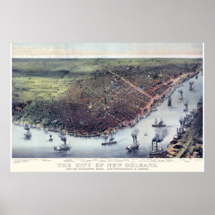 Pôster Mapa panorâmico do LA de Nova Orleães REMASTERED