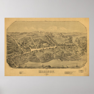Pôster Mapa Panorâmico do Madison Connecticut 1881