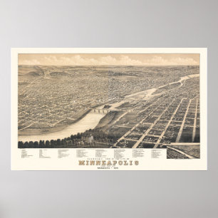 Pôster Mapa panorâmico do manganês de Minneapolis