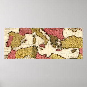Poster Mapa Panorâmico do Mar Mediterrâneo