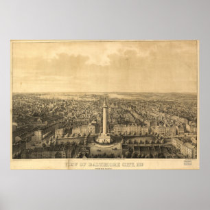 Pôster Mapa Panorâmico do MD Bird, 1862 Baltimore