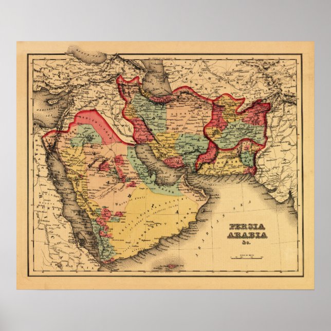 Poster Mapa Panorâmico do Médio Oriente "Arábia Persa" (Frente)