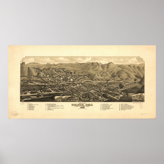 Poster Mapa Panorâmico do ouro Colorado 1882 (Frente)