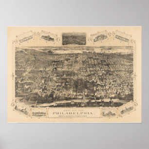 Pôster Mapa panorâmico do PA de Philadelphfia REMASTERED