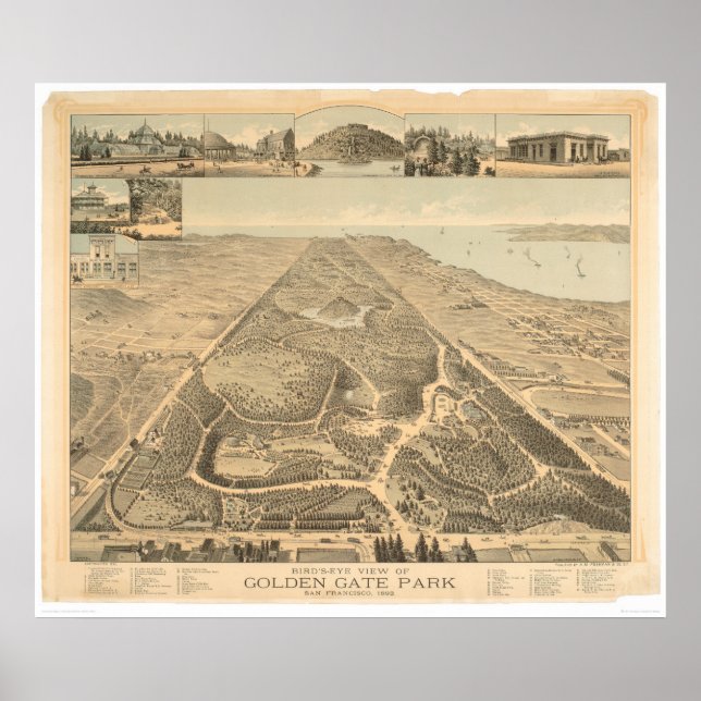 Pôster Mapa Panorâmico do Parque da Porta de ouro 1892 (0 (Frente)
