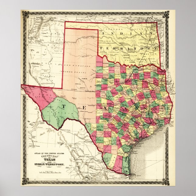 Poster Mapa Panorâmico do Texas e da Índia (Frente)