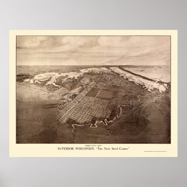 Pôster Mapa Panorâmico do WI Superior - 1913 (Frente)