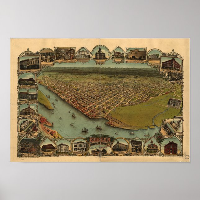 Poster Mapa Panorâmico Eureka California 1902 (Frente)