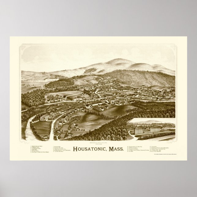 Poster Mapa Panorâmico Housatônico, MÃE - 1890 (Frente)