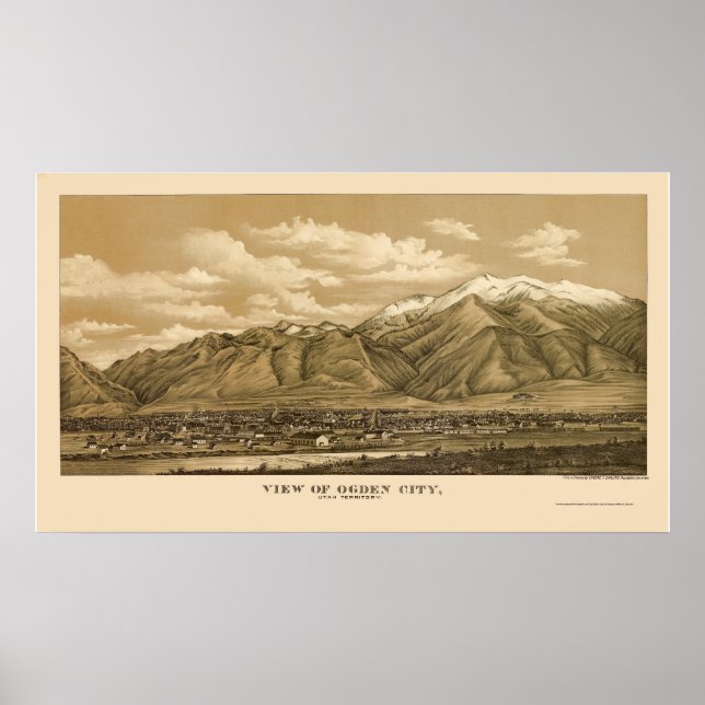 Pôster Mapa Panorâmico Ogden, UT - 1889 (Frente)