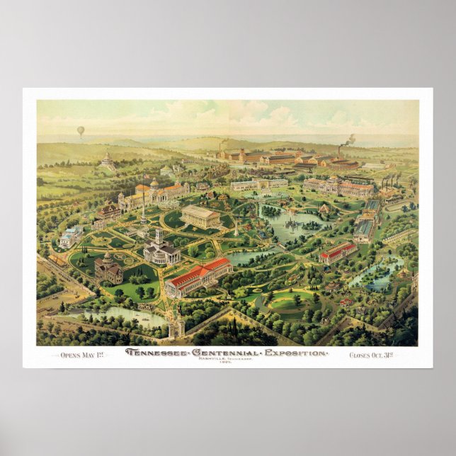 Poster Mapa Panorâmico TN de Nashville CONTINUADO DIGITAL (Frente)