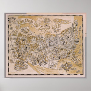 Poster Mapa pequeno dos EUA de senhora idosa (desenhos