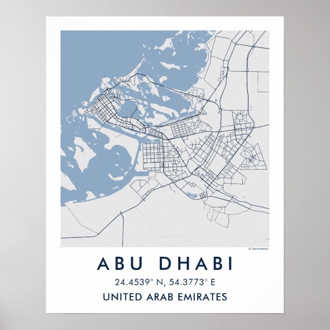 Poster Mapa Personalizado da Cidade de Abu Dhabi UAE Arte (Frente)