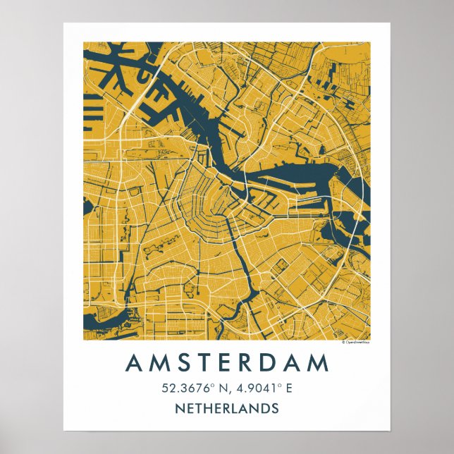 Poster Mapa Personalizado da Cidade de Amsterdã Holanda P (Frente)