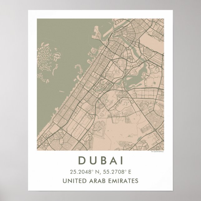 Poster Mapa Personalizado da Cidade de Dubai UAE Arte de  (Frente)