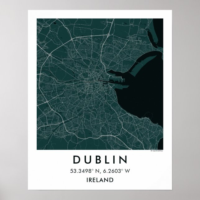 Poster Mapa Personalizado da Cidade de Dublin Irlanda Art (Frente)