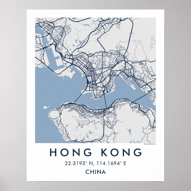 Poster Mapa Personalizado da Cidade de Hong Kong China Ar (Frente)