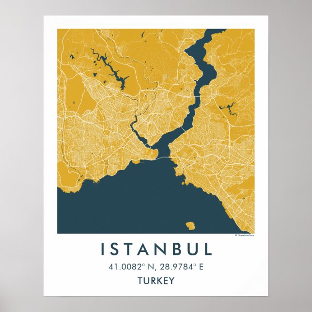 Poster Mapa Personalizado da Cidade de Istambul Turquia A (Frente)