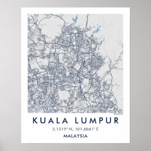 Poster Mapa Personalizado da Cidade de Kuala Lumpur Arte 
