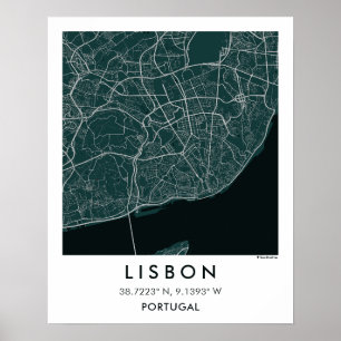 Poster Mapa Personalizado da Cidade de Lisboa Portugal Ar