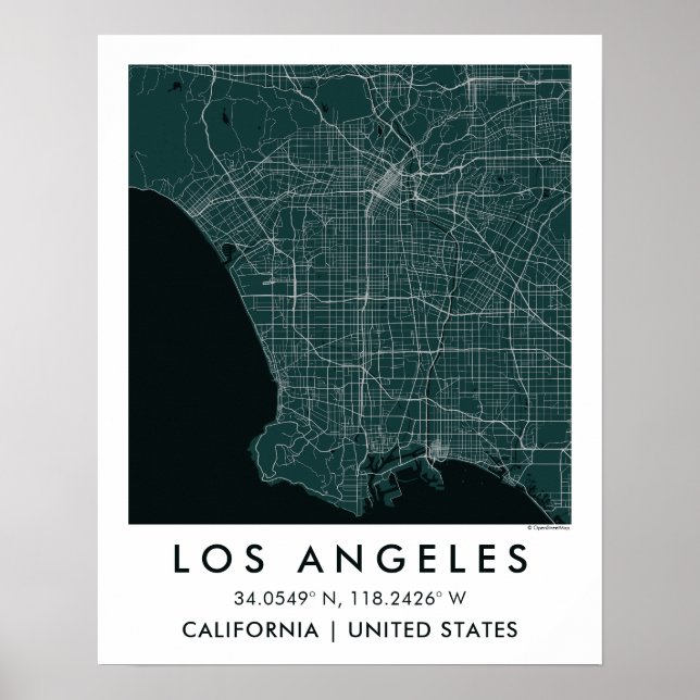 Poster Mapa Personalizado da Cidade de Los Angeles EUA Ar (Frente)