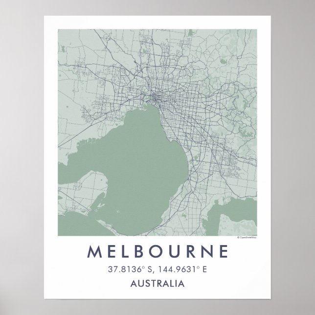 Poster Mapa Personalizado da Cidade de Melbourne Austráli (Frente)