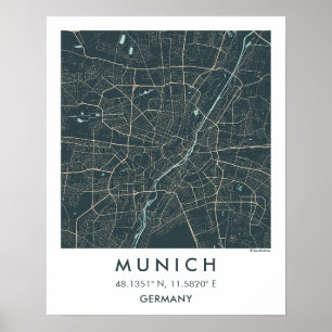 Poster Mapa Personalizado da Cidade de Munique Alemanha A