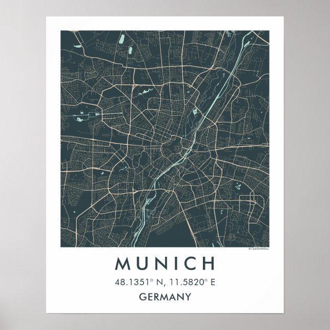 Poster Mapa Personalizado da Cidade de Munique Alemanha A (Frente)