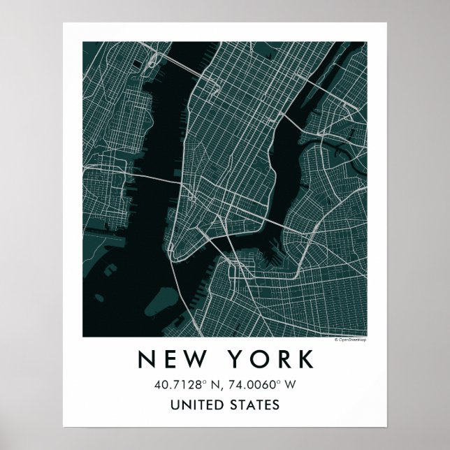 Poster Mapa Personalizado da Cidade de Nova York EUA Arte (Frente)