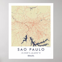 Mapa Personalizado da Cidade de São Paulo Brasil A