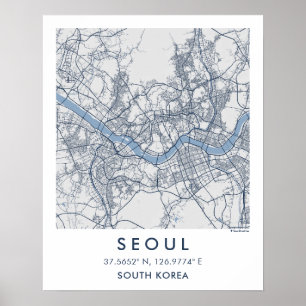 Poster Mapa Personalizado da Cidade de Seul Coreia do Sul