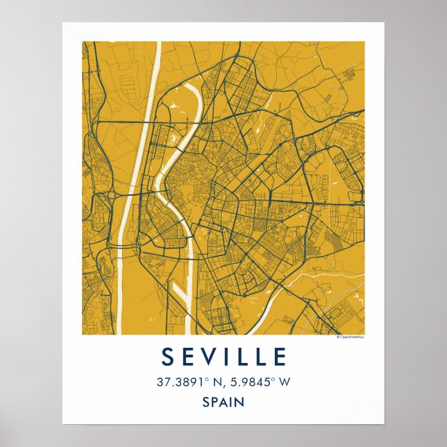 Poster Mapa Personalizado da Cidade de Sevilha Espanha Ar (Frente)
