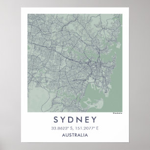 Poster Mapa Personalizado da Cidade de Sydney Austrália P