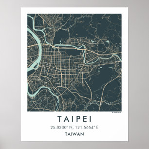 Poster Mapa Personalizado da Cidade de Taipé Taiwan Arte