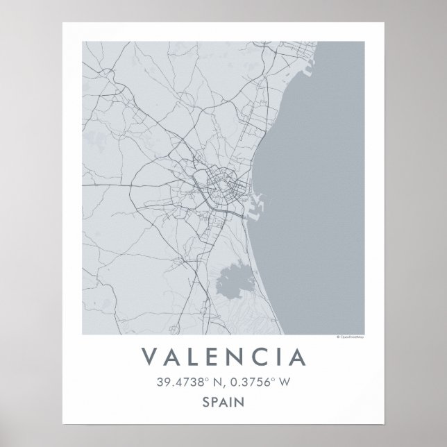 Poster Mapa Personalizado da Cidade de Valência Espanha A (Frente)