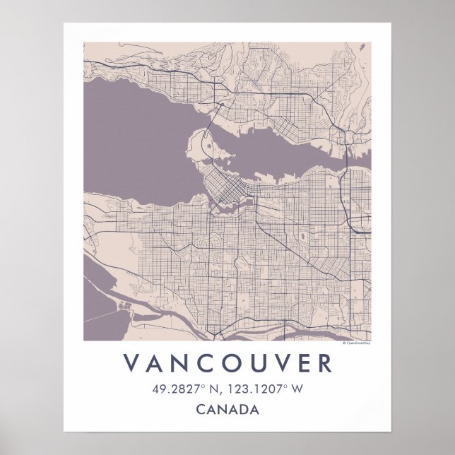 Poster Mapa Personalizado da Cidade de Vancouver Canadá A (Frente)