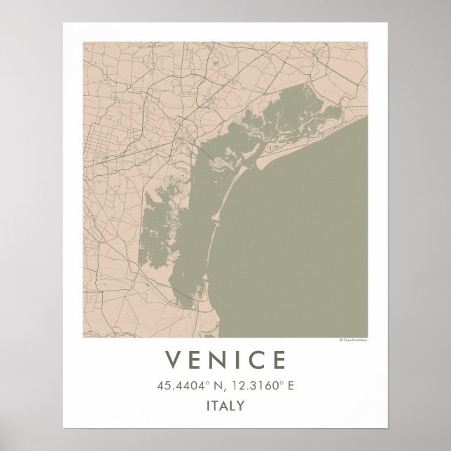 Poster Mapa Personalizado da Cidade de Veneza Itália Arte (Frente)